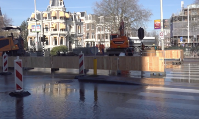 Pipe burst after road works in front of Rijkmuseum 2