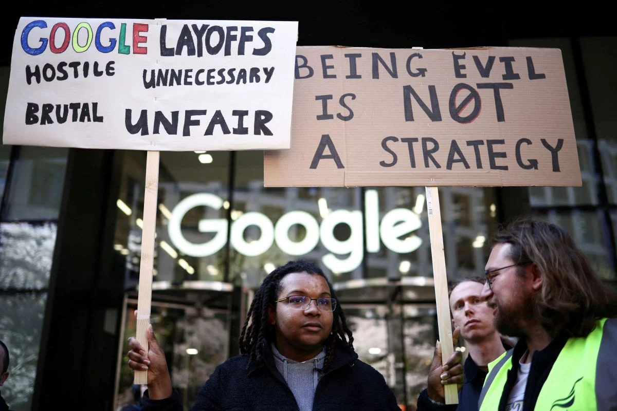 Google employees protest layoffs Horrible and illegal 1 2
